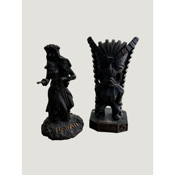 Unbranded Hawaiian Hula Dancer & Tiki God Figurine Set - Wood Look Resin Collect - Picture 9 of 10